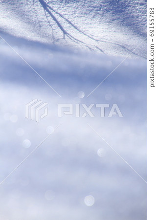 雪表面與分支陰影和散景 69155783