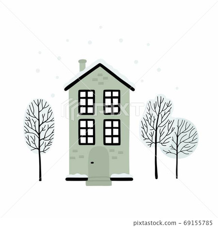 Winter urban landscape card with houses and trees. Winter urban landscape card with houses and trees. 69155785