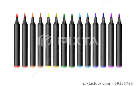 Set of bright markers on a white background. Realistic vector illustration. 69155786