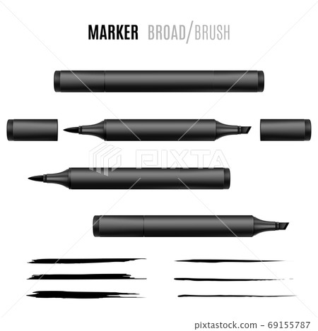 Black marker vector illustration. Double-sided realistic marker. Black marker vector illustration. Double-sided realistic marker. 69155787