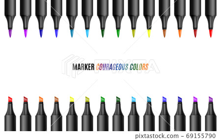Set of bright markers on a white background. Realistic vector illustration. Courageous colors markers. Set of bright markers on a white background. Realistic vector illustration. Courageous colors markers. 69155790
