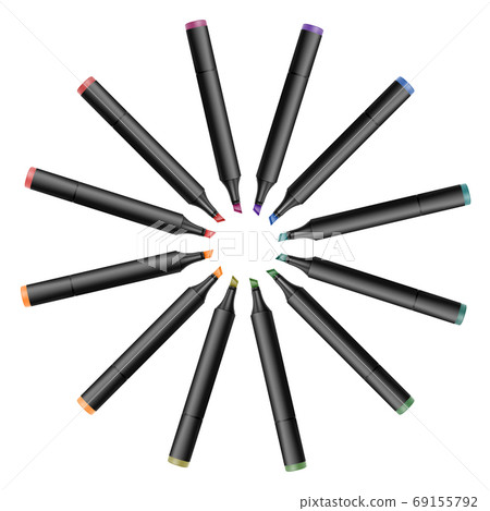 Set of bright markers on a white background. Realistic vector illustration. Set of bright markers on a white background. Realistic vector illustration. 69155792