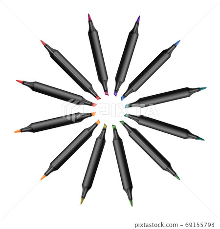 Set of bright markers on a white background. Realistic vector illustration. Set of bright markers on a white background. Realistic vector illustration. 69155793