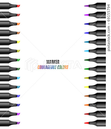 Set of bright markers on a white background. Realistic vector illustration. Courageous colors markers. 69155794