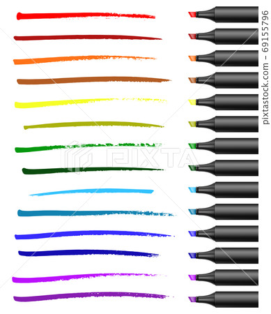 Realistic broad markers with different colors strokes. Vector illustration. Realistic broad markers with different colors strokes. Vector illustration. 69155796