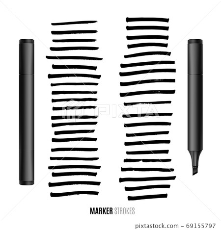 Realistic broad marker with different strokes. Vector illustration. Realistic broad marker with different strokes. Vector illustration. 69155797
