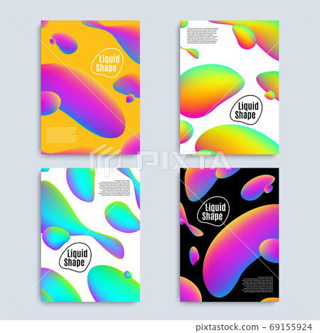 Liquid color covers set. Colorful bubble shapes with gradients. Trendy design. 69155924