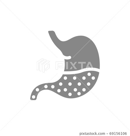 Stomach fire excessive acidity indigestion grey icon. Gastrointestinal tract diseases, reflux symbol 69156106