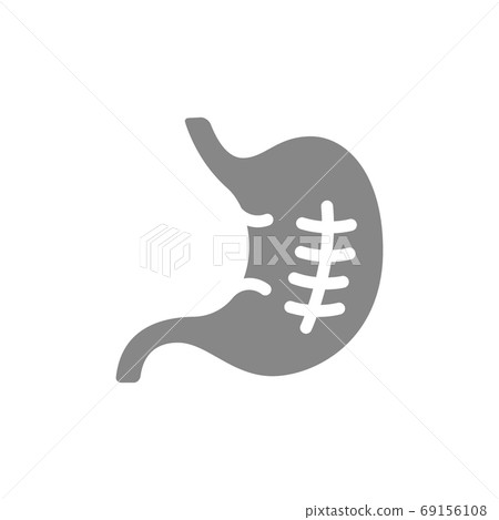 Scar on stomach grey icon. Stomach surgery symbol Scar on stomach grey icon. Stomach surgery symbol 69156108
