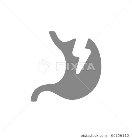 Stomach with acute pain grey icon. Danger of gastrointestinal tract disease symbol Stomach with acute pain grey icon. Danger of gastrointestinal tract disease symbol 69156110