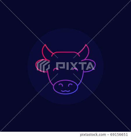 cattle, cow head linear vector icon - Stock Illustration [69156651] - PIXTA