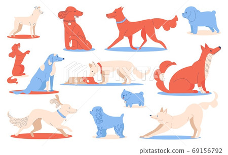 Vector isolated set of dogs in different poses.... - Stock Illustration ...
