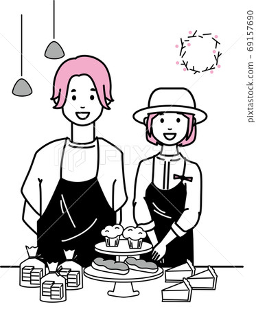 A couple who runs a cafe 69157690