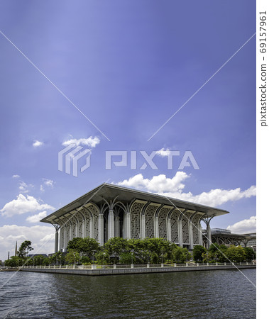 Putrajava Iron mosque at the lakeside under a cloudy and sunny afternoon sky, Putra Jaya, Malaysia Putrajava Iron mosque at the lakeside under a cloudy and sunny afternoon sky, Putra Jaya, Malaysia 69157961