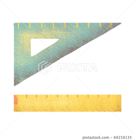 Triangle ruler and straight ruler drawn in pastel tone 69158135