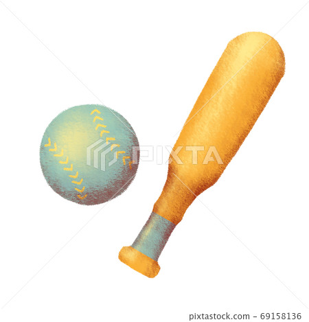 Baseball ball and bat drawn in pastel tones - Stock Illustration [69158136]  - PIXTA