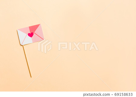 Photo booth props isolated on pink background. Top view. Funny invitation Photo booth props isolated on pink background. Top view. Funny invitation 69158633
