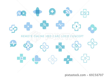 Telemedicine icons set, medical cross sign collection, creative logo concept for remote medicine, web medical consultation symbols, isolated vector illustration. 69158707