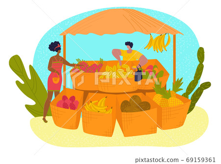 Market stall, tropical fruit set in flat style,... - Stock Illustration  [69159361] - PIXTA