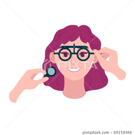 Doctor hospital, consequences virus, ophthalmologist checks eyesight, eye health, cartoon vector illustration, isolated on white. Doctor hospital, consequences virus, ophthalmologist checks eyesight, eye health, cartoon vector illustration, isolated on white. 69159366