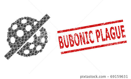 No Microbe Spore Collage of No Microbe Spore Icons and Distress Bubonic Plague Seal Stamp 69159631