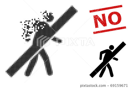 Decomposed Pixel No Walking Man Icon and Scratched No Seal Stamp 69159671