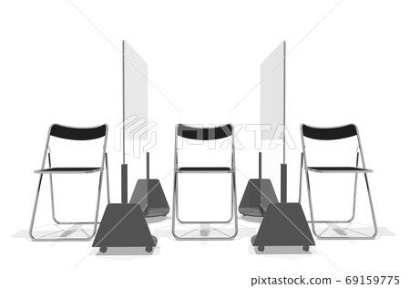 新的電暈病毒防護，管椅和屏幕的3D渲染 69159775