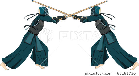 Image illustration of a kendo game that hits each other's side Image illustration of a kendo game that hits each other's side 69161730