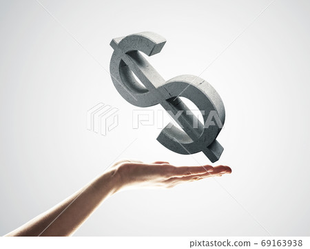 Concept of currency by dollar symbol presented in male hand. Mixed media 69163938