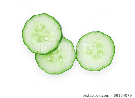 Cucumber and slices isolated on a white background. Top view Cucumber and slices isolated on a white background. Top view 69164079