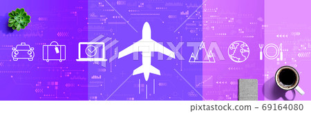 Flight ticket booking concept with coffee and notebook 69164080