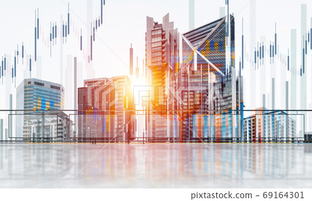 Concept of global communication and networking with world map over cityscape Concept of global communication and networking with world map over cityscape 69164301