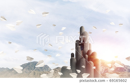 Business woman with an old TV instead of head. 69165602