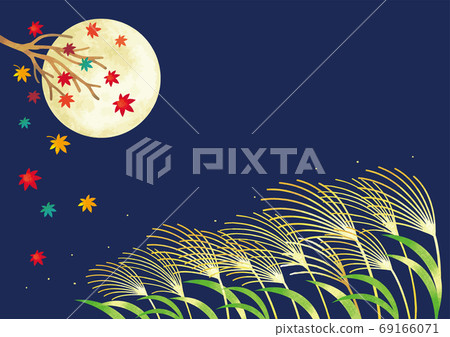 Moon viewing full moon and Japanese pampas grass landscape illustration 69166071