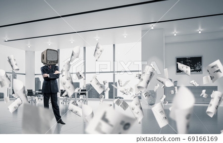 Businessman with an old TV instead of head. Businessman with an old TV instead of head. 69166169