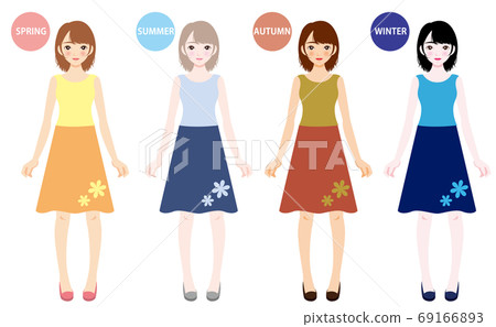 個人色彩,時尚,協調感,全身,藍色底,黃色底 個人色彩,時尚,協調感,全身,藍色底,黃色底 69166893