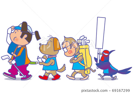 Momotaro and three family members playing golf Momotaro and three family members playing golf 69167299