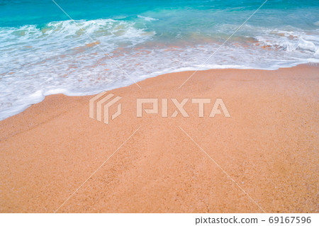 Tropical nature clean beach and white sand in summer with sun light blue sky and bokeh background. 69167596