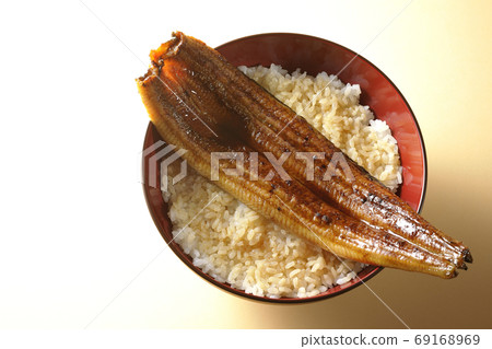 An eel bowl with a whole eel broiled on it (overview) 69168969