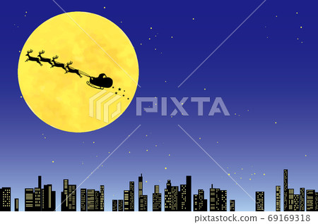 滿月和聖誕老人剪影(聖誕節圖像插圖)/矢量數據 滿月和聖誕老人剪影(聖誕節圖像插圖)/矢量數據 69169318