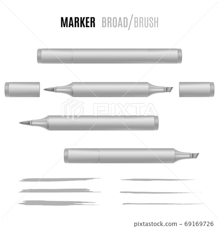 Realistic marker vector illustration. Double-sided marker. Realistic marker vector illustration. Double-sided marker. 69169726