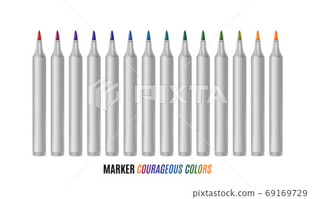 Set of bright markers on a white background. Courageous colors markers. Realistic vector illustration. Set of bright markers on a white background. Courageous colors markers. Realistic vector illustration. 69169729