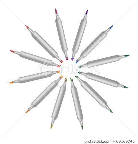 Set of bright markers on a white background. Realistic vector illustration. Set of bright markers on a white background. Realistic vector illustration. 69169746
