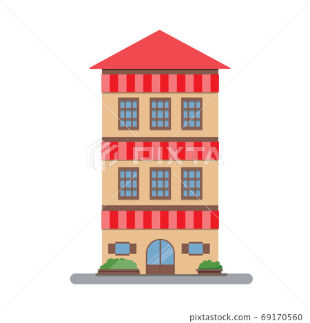 Retro house flat design.Hometown on street with isolated white background.Shop house modern design Retro house flat design.Hometown on street with isolated white background.Shop house modern design 69170560