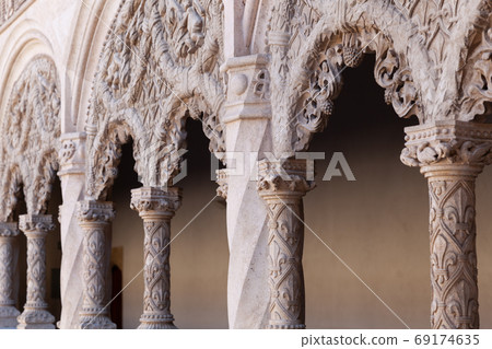 Cloister of National Sculpture Museum in Colegio de San Gregorio close-up, Valladolid, Spain Cloister of National Sculpture Museum in Colegio de San Gregorio close-up, Valladolid, Spain 69174635