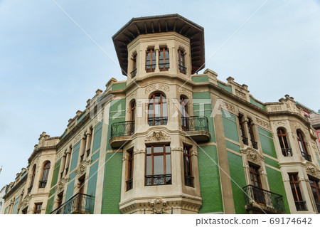 Art Nouveau architecture of Oviedo, Principality building facade, Spain 69174642