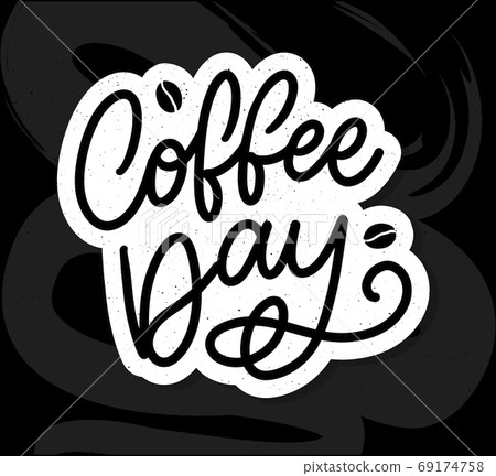 International Coffee Day lettering with coffee beans. Vector illustration International Coffee Day lettering with coffee beans. Vector illustration 69174758