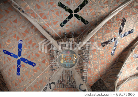 Church of Colonia Guell ceiling close-up, Santa Coloma de Cervello, Spain Church of Colonia Guell ceiling close-up, Santa Coloma de Cervello, Spain 69175000