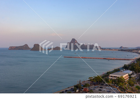 Viewpoint of Ao Manao bay at sunset in Prachuap Khiri Khan, Thai Viewpoint of Ao Manao bay at sunset in Prachuap Khiri Khan, Thai 69176921