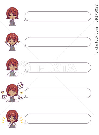 Girl and speech bubble illustration material set Girl and speech bubble illustration material set 69179858